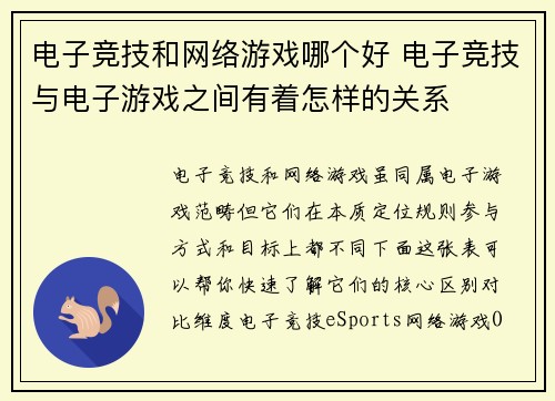 电子竞技和网络游戏哪个好 电子竞技与电子游戏之间有着怎样的关系